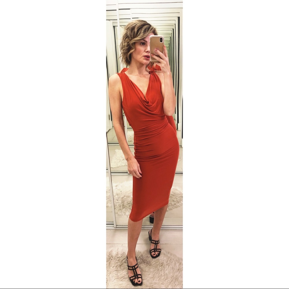 Boohoo Drape Back Cowl Midi Dress